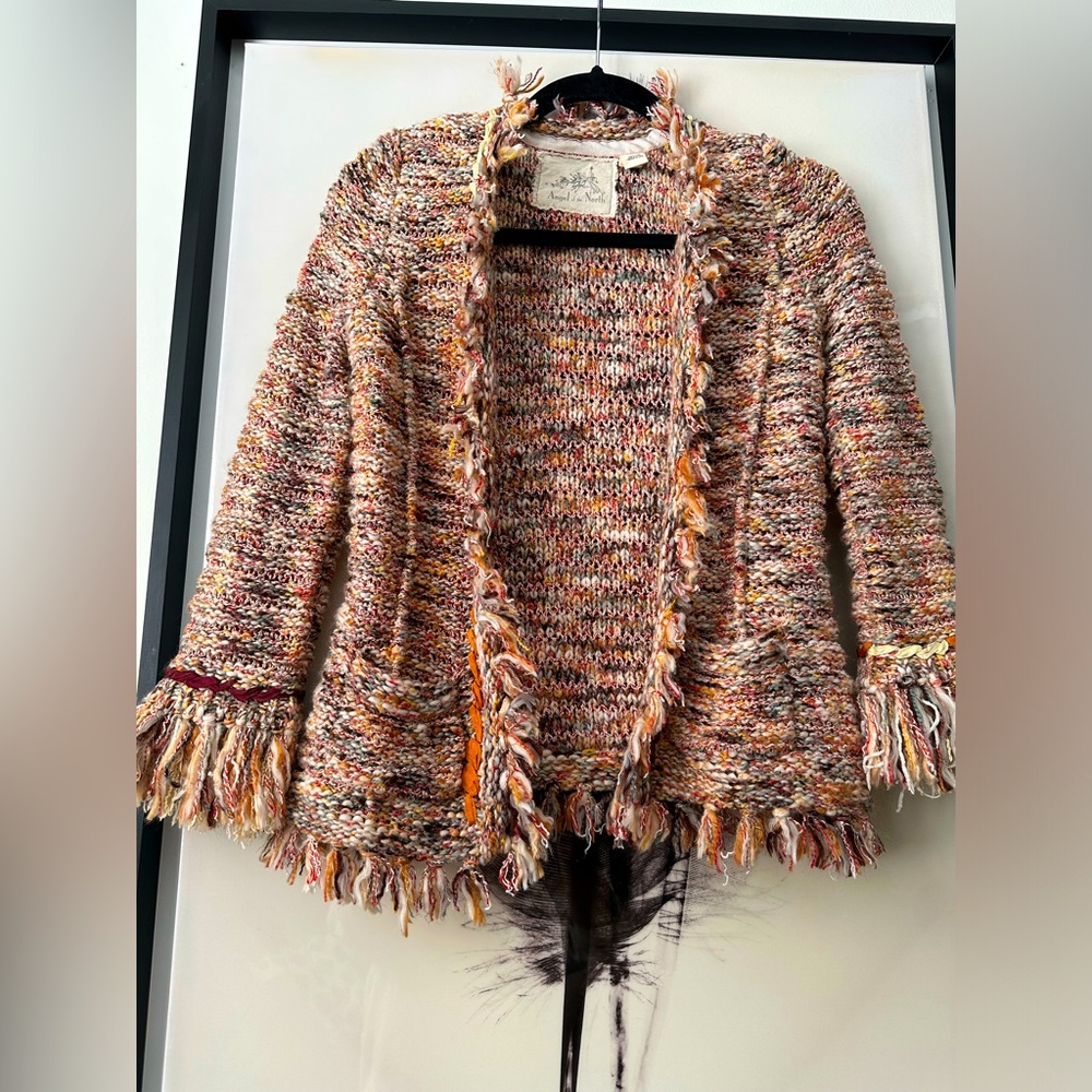 Anthropologie Angel of the North Multicolored Melange Fringe Cardigan XS